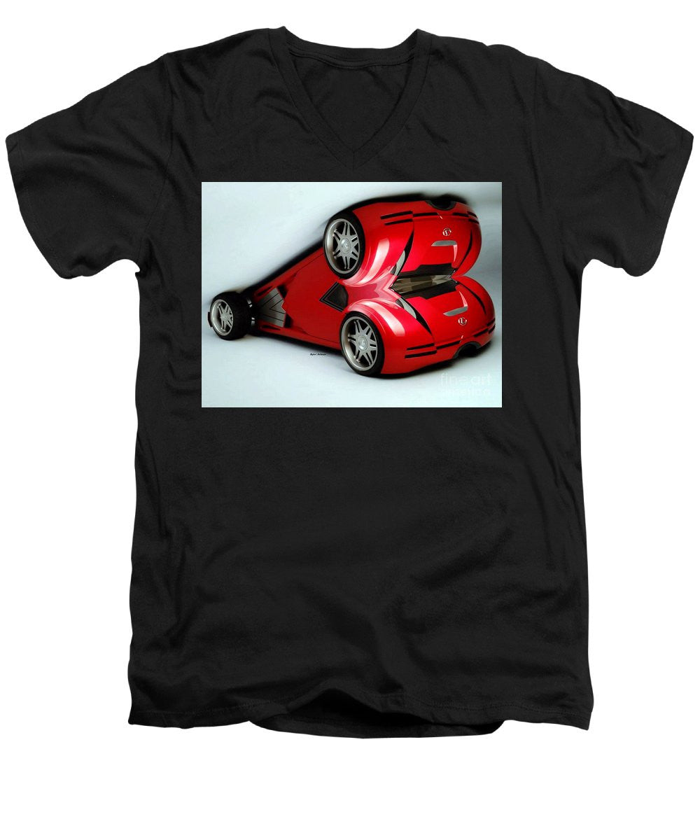 Men's V-Neck T-Shirt - Red Car 007