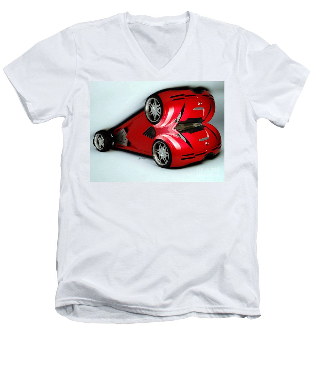 Men's V-Neck T-Shirt - Red Car 007