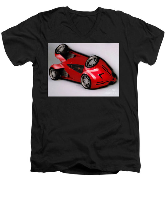 Men's V-Neck T-Shirt - Red Car 009