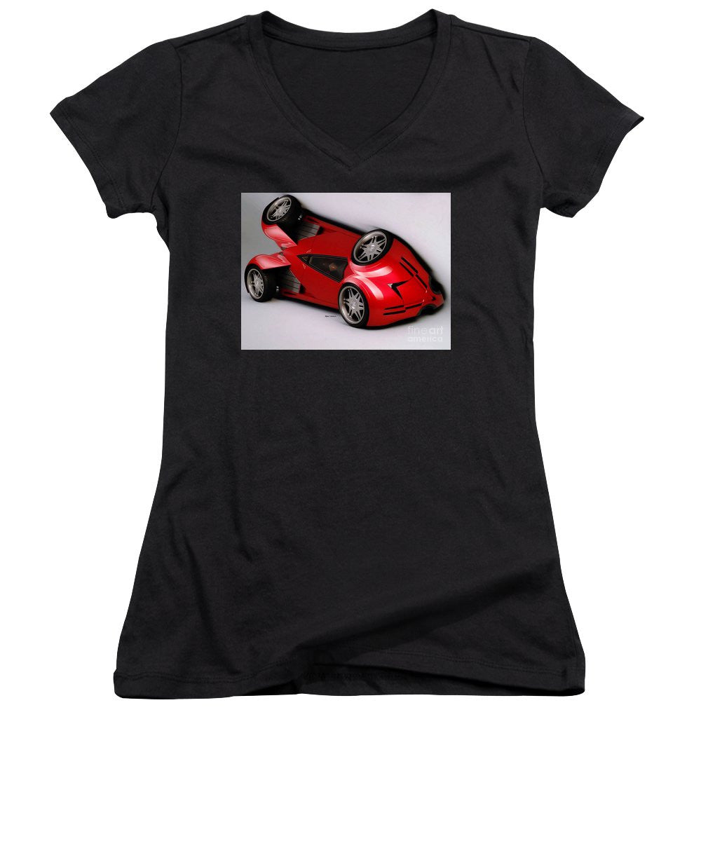 Women's V-Neck T-Shirt (Junior Cut) - Red Car 009