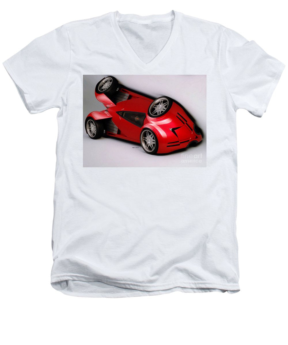 Men's V-Neck T-Shirt - Red Car 009