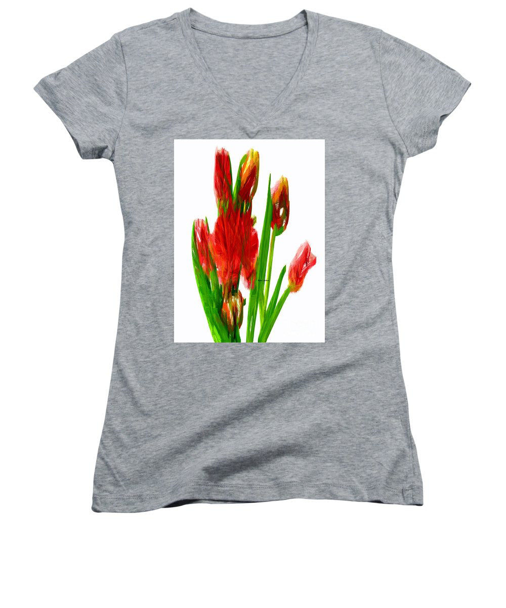 T-shirt col V pour femme (coupe junior) - Tulipes rouges