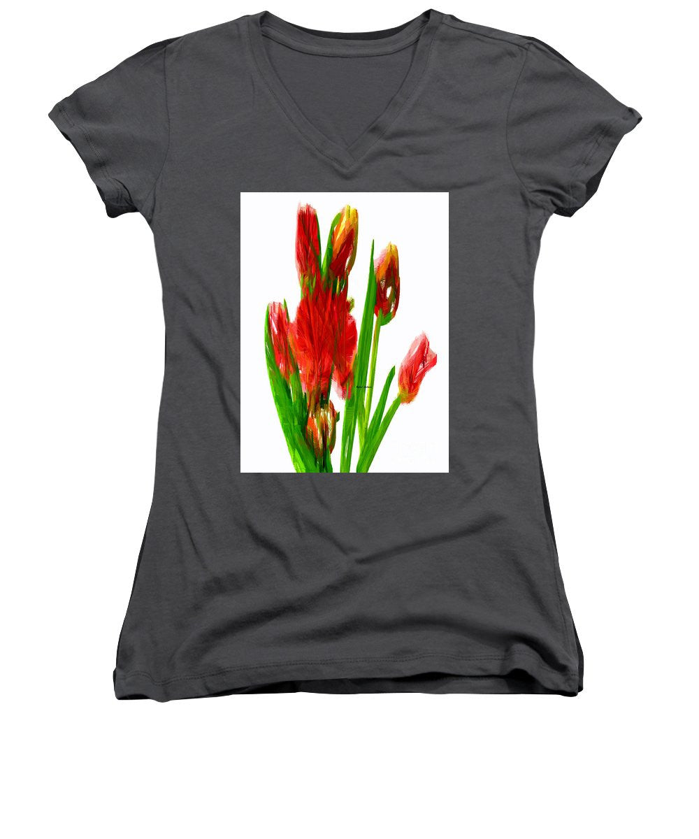 T-shirt col V pour femme (coupe junior) - Tulipes rouges