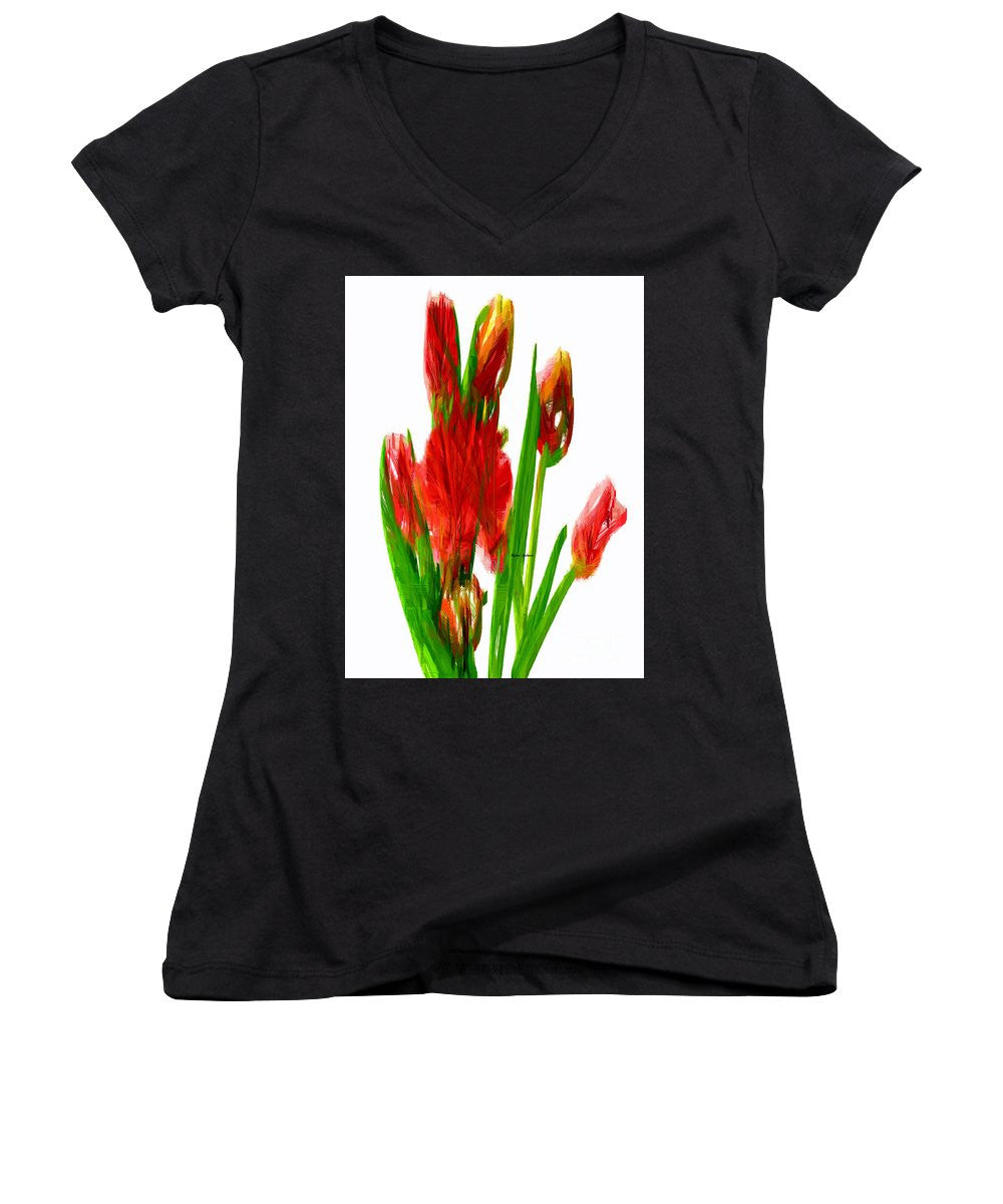 T-shirt col V pour femme (coupe junior) - Tulipes rouges