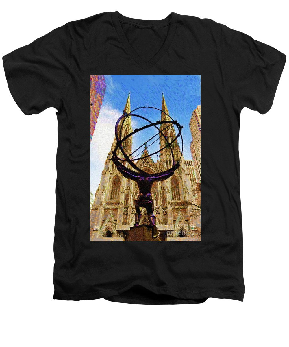 Men's V-Neck T-Shirt - Rockefeller Center In New York City