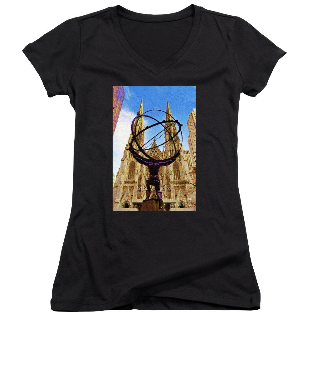Women's V-Neck T-Shirt (Junior Cut) - Rockefeller Center In New York City