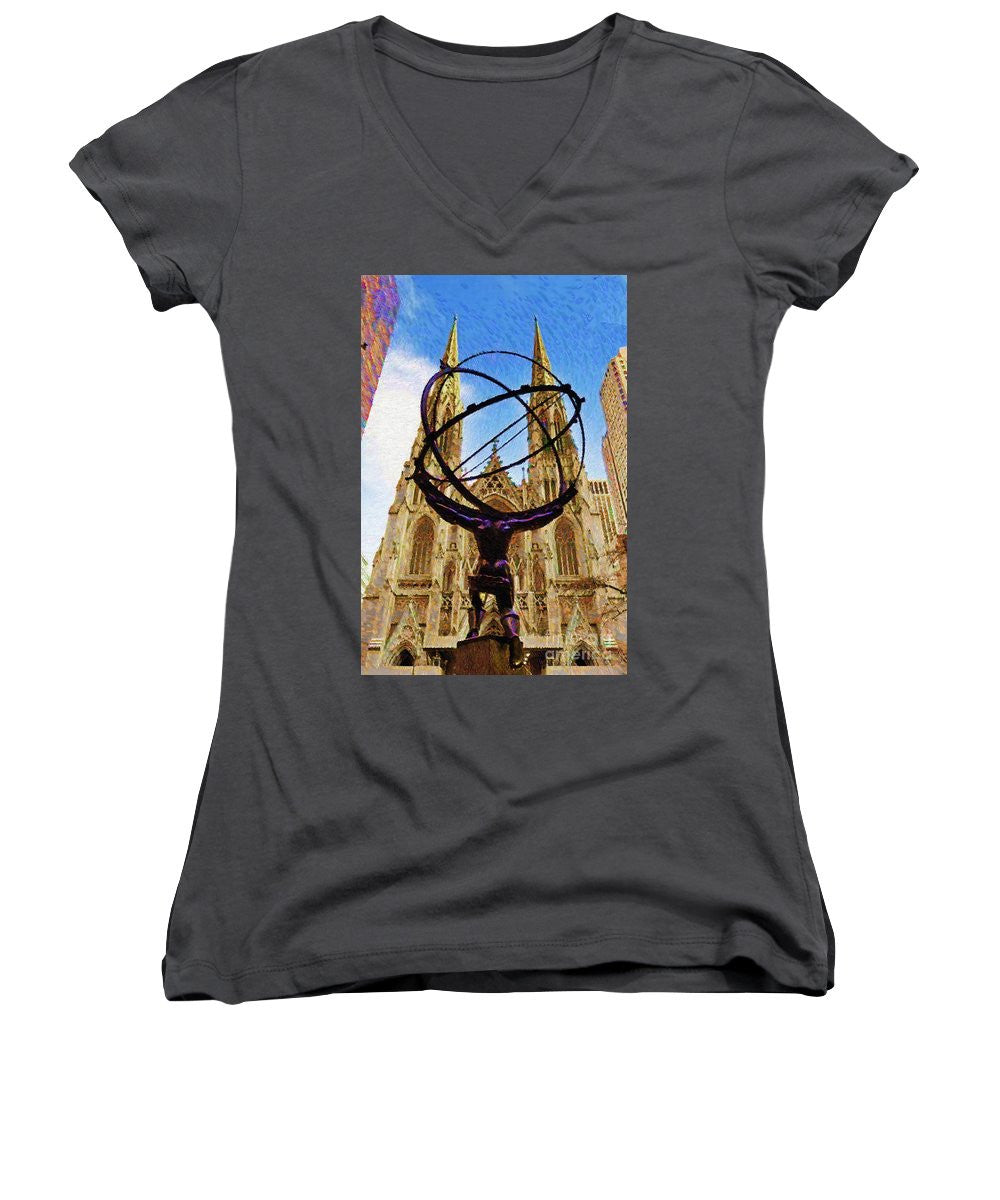 Women's V-Neck T-Shirt (Junior Cut) - Rockefeller Center In New York City