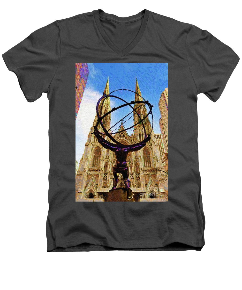 Men's V-Neck T-Shirt - Rockefeller Center In New York City
