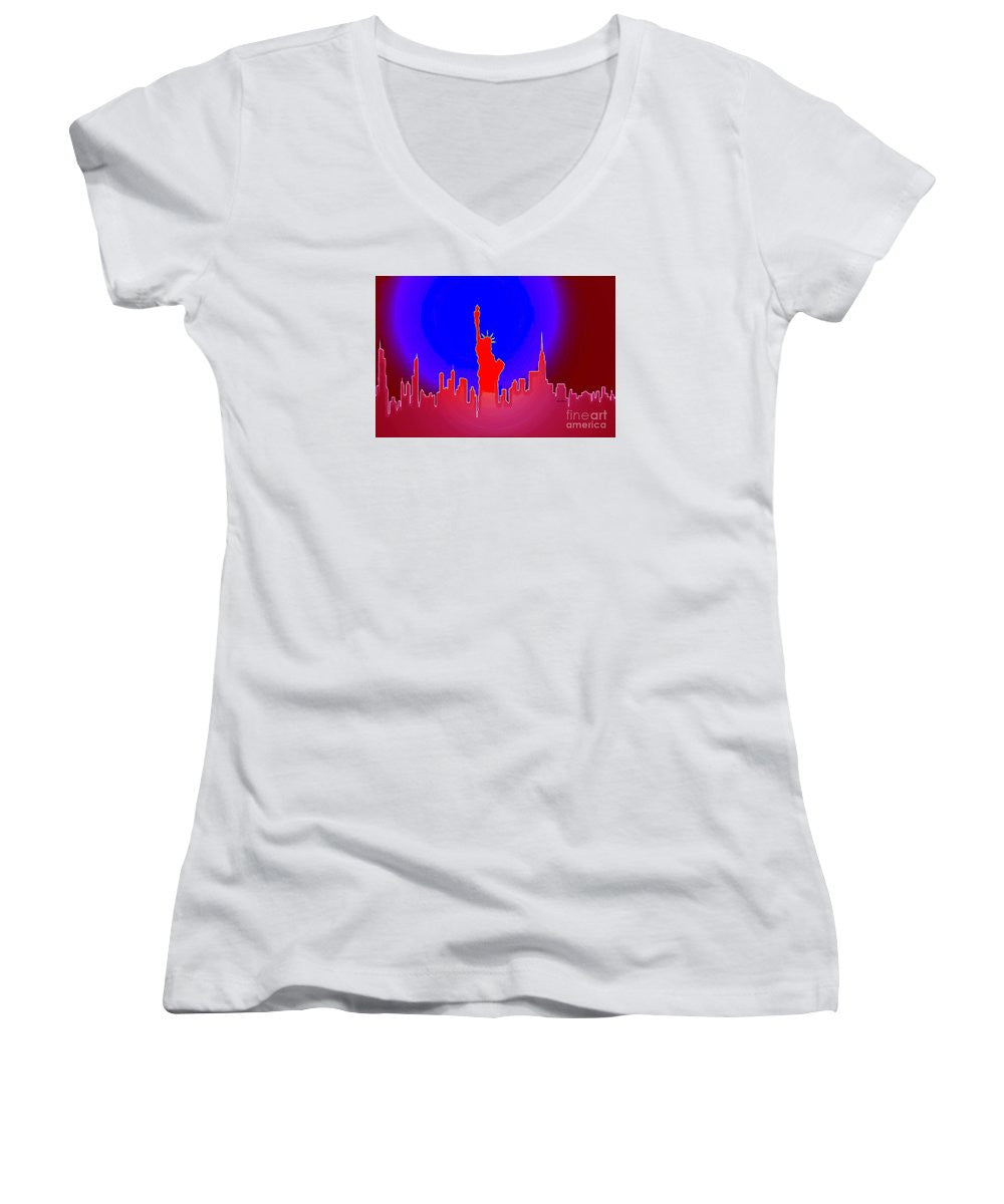 Women's V-Neck T-Shirt (Junior Cut) - Statue Of Liberty Enlightening The World