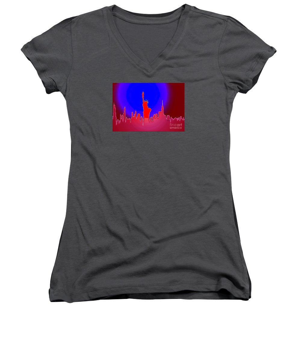 Women's V-Neck T-Shirt (Junior Cut) - Statue Of Liberty Enlightening The World