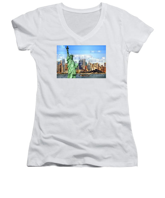 Women's V-Neck T-Shirt (Junior Cut) - Statue Of Liberty- New York