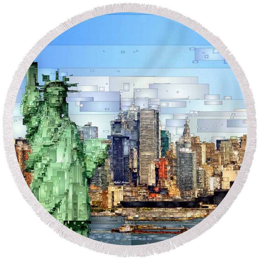 Round Beach Towel - Statue Of Liberty- New York
