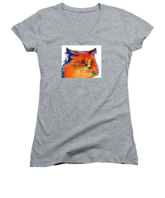 Women's V-Neck T-Shirt (Junior Cut) - Stella The Cat. Pet Series