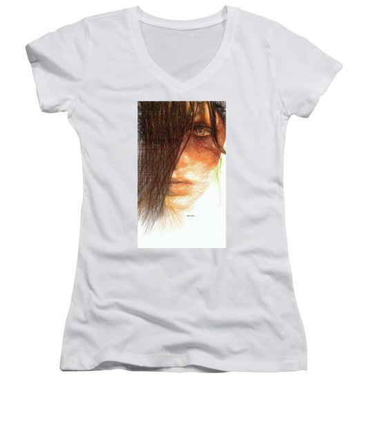 Women's V-Neck T-Shirt (Junior Cut) - Studio Portrait In Pencil 215