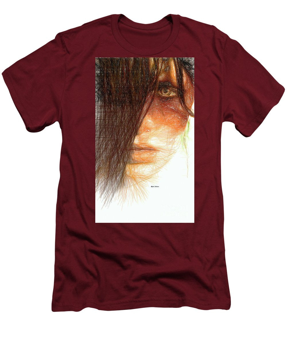 T-shirt pour homme (coupe ajustée) - Portrait en studio au crayon 215