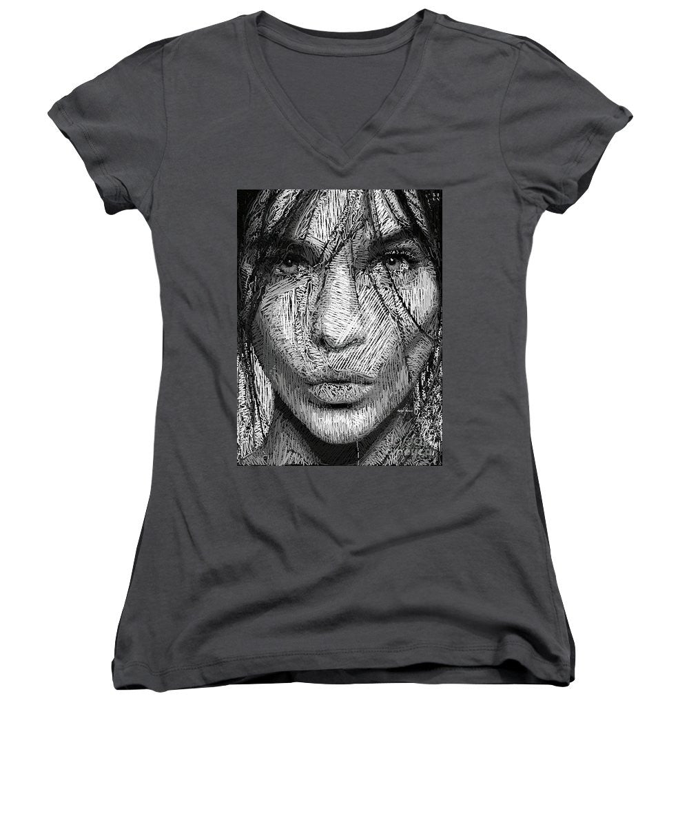 Women's V-Neck T-Shirt (Junior Cut) - Studio Portrait In Pencil 36