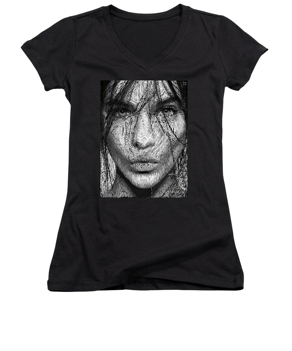 Women's V-Neck T-Shirt (Junior Cut) - Studio Portrait In Pencil 36