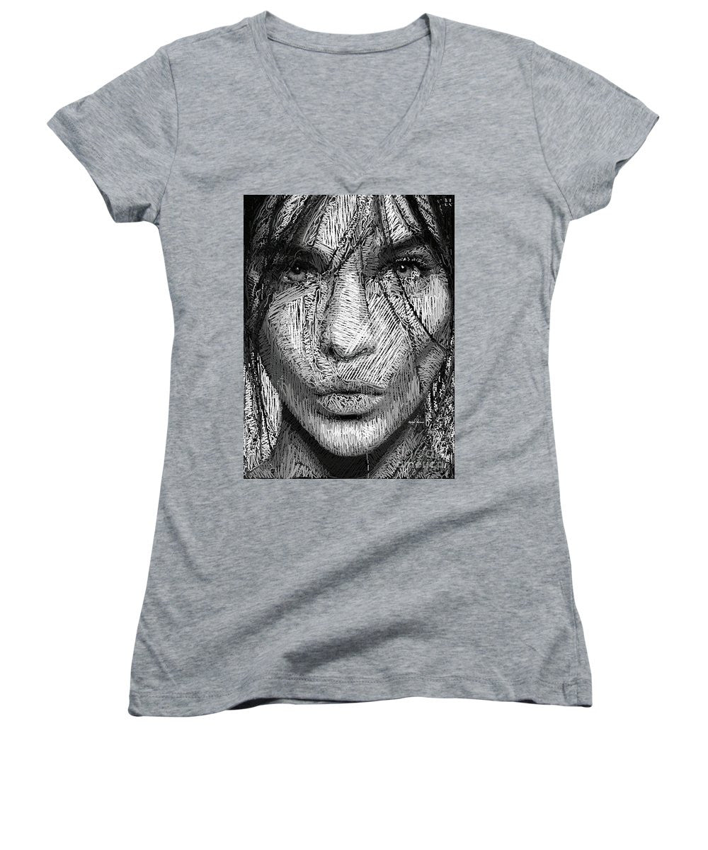 Women's V-Neck T-Shirt (Junior Cut) - Studio Portrait In Pencil 36