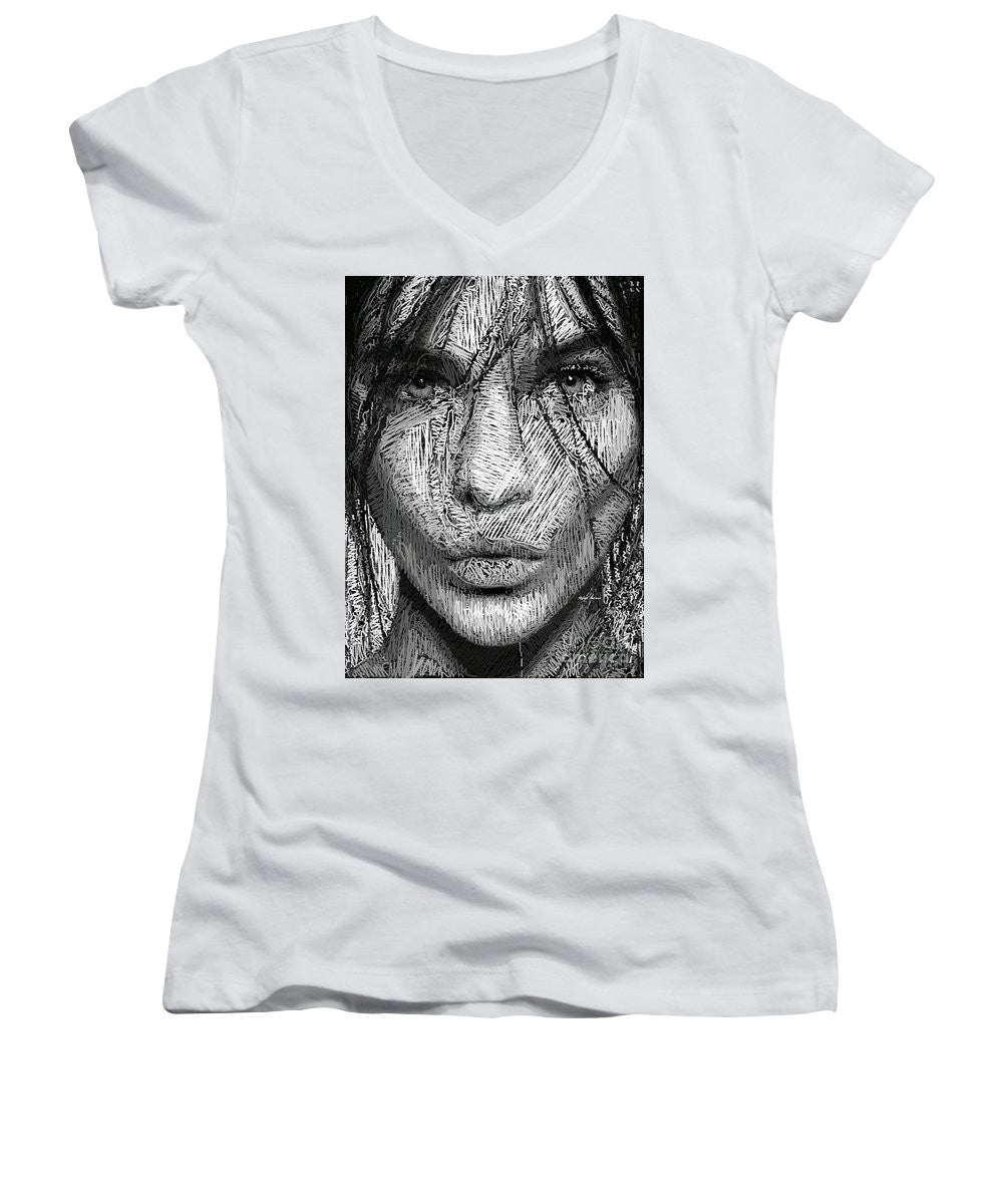 Women's V-Neck T-Shirt (Junior Cut) - Studio Portrait In Pencil 36