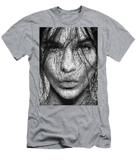 T-shirt pour homme (coupe ajustée) - Portrait en studio au crayon 36