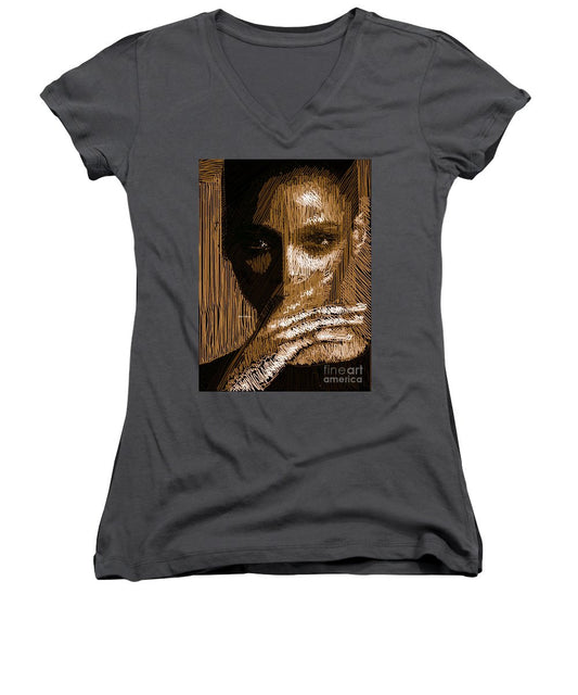 Women's V-Neck T-Shirt (Junior Cut) - Studio Portrait In Pencil 37