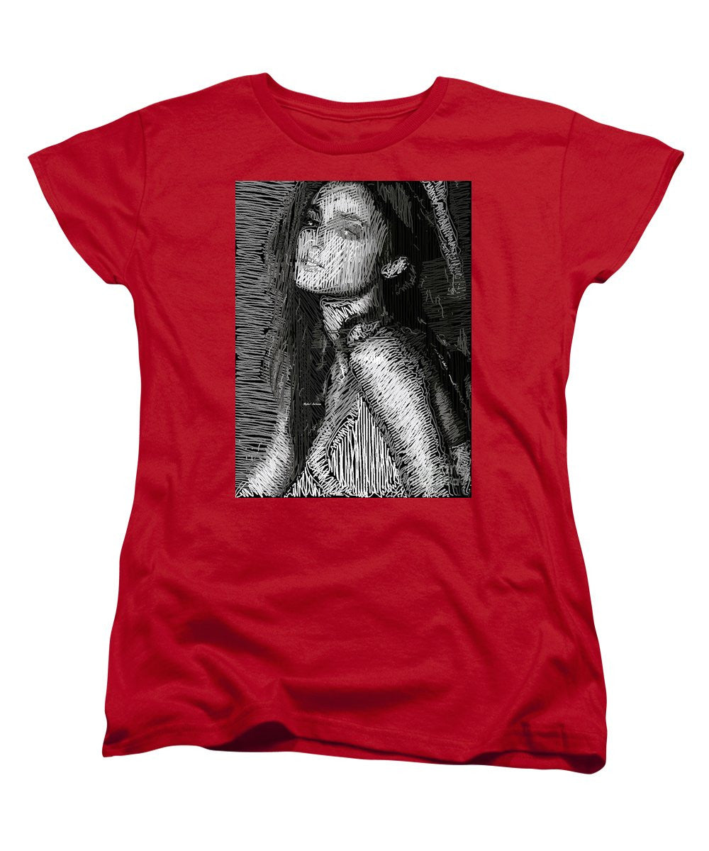 T-shirt femme (coupe standard) - Portrait en studio au crayon 39