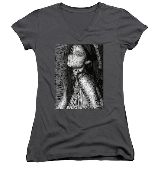 Women's V-Neck T-Shirt (Junior Cut) - Studio Portrait In Pencil 39