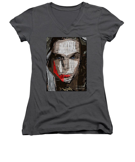 Women's V-Neck T-Shirt (Junior Cut) - Studio Portrait In Pencil 41
