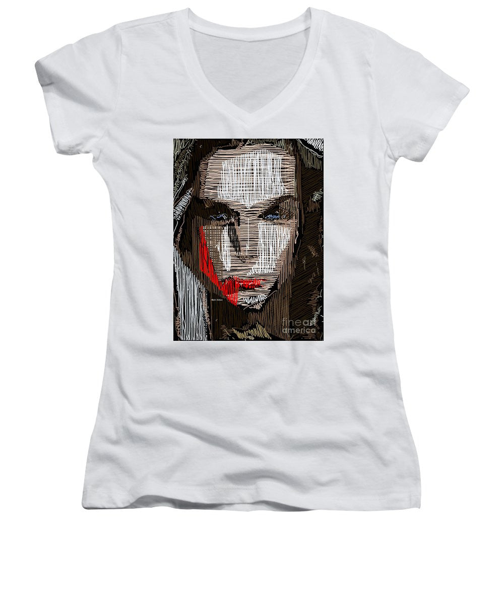 Women's V-Neck T-Shirt (Junior Cut) - Studio Portrait In Pencil 41