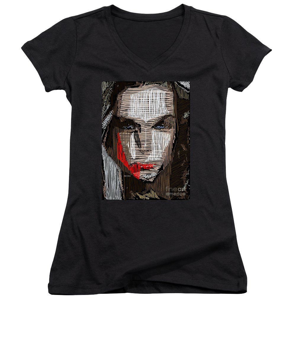 Women's V-Neck T-Shirt (Junior Cut) - Studio Portrait In Pencil 41