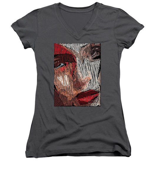 Women's V-Neck T-Shirt (Junior Cut) - Studio Portrait In Pencil 42