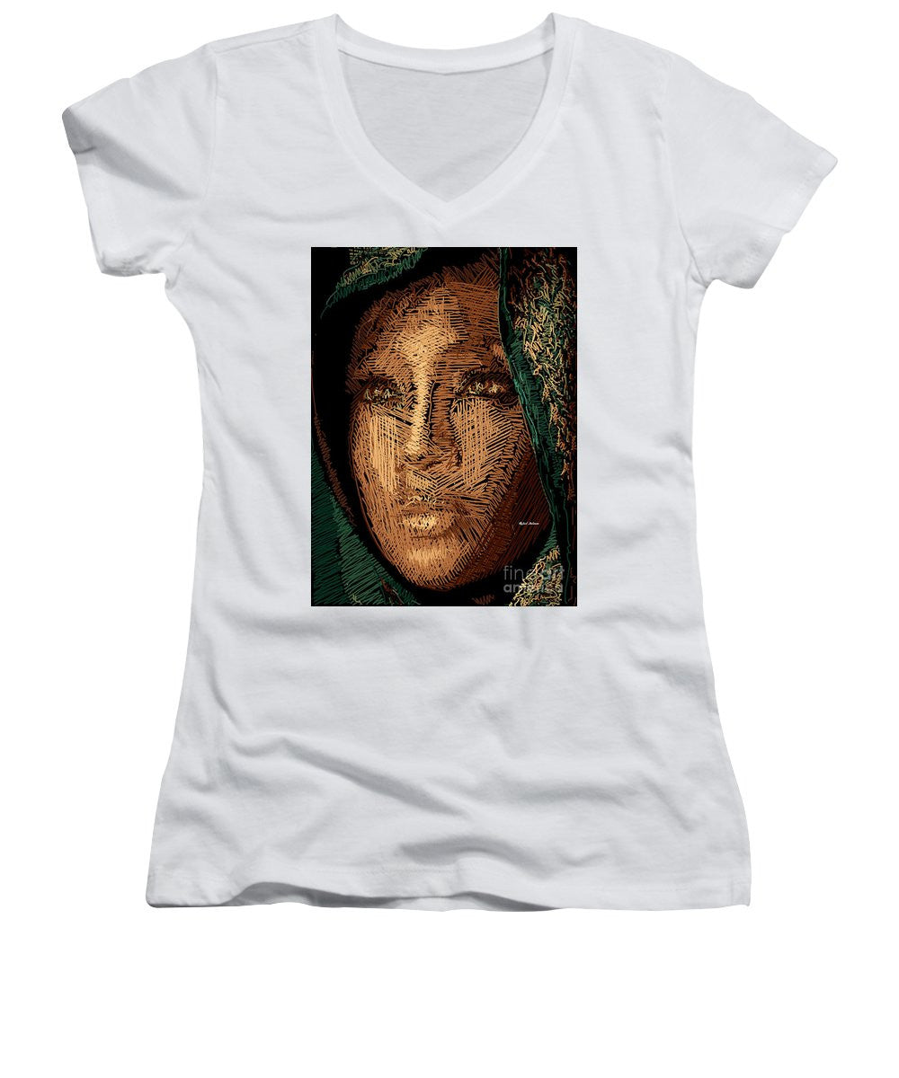 Women's V-Neck T-Shirt (Junior Cut) - Studio Portrait In Pencil 54