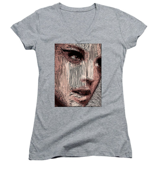 Women's V-Neck T-Shirt (Junior Cut) - Studio Portrait In Pencil 57