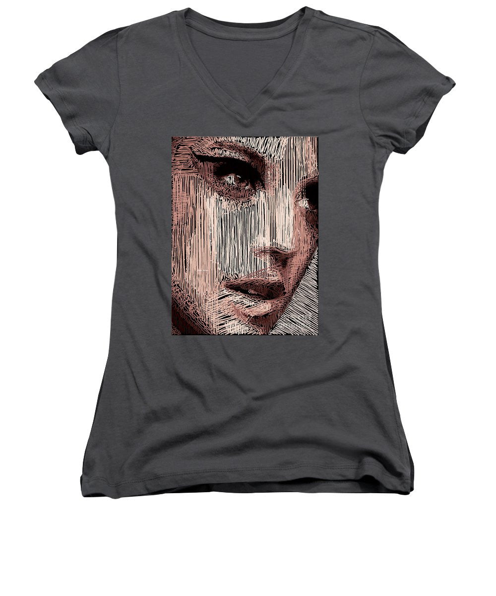 Women's V-Neck T-Shirt (Junior Cut) - Studio Portrait In Pencil 57