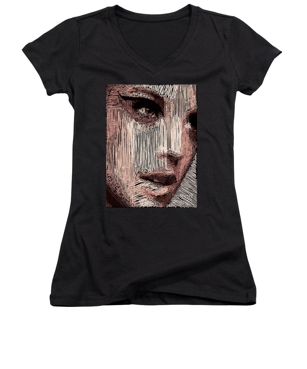 Women's V-Neck T-Shirt (Junior Cut) - Studio Portrait In Pencil 57