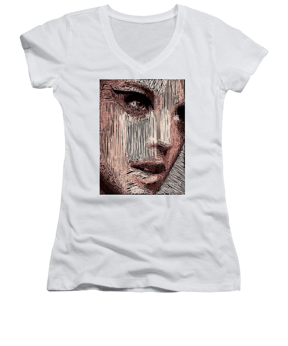 Women's V-Neck T-Shirt (Junior Cut) - Studio Portrait In Pencil 57