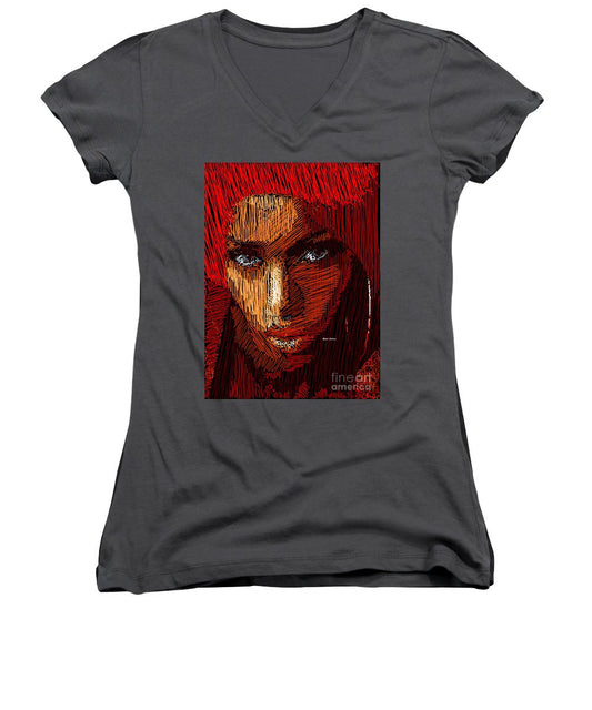 Women's V-Neck T-Shirt (Junior Cut) - Studio Portrait In Pencil 61