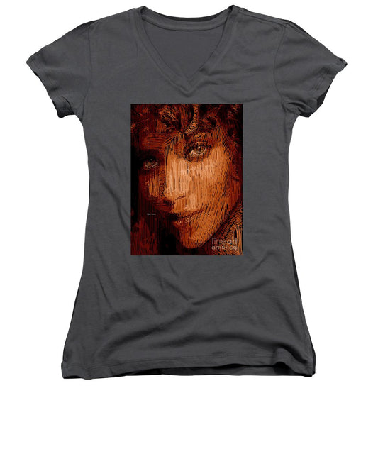 Women's V-Neck T-Shirt (Junior Cut) - Studio Portrait In Pencil 62