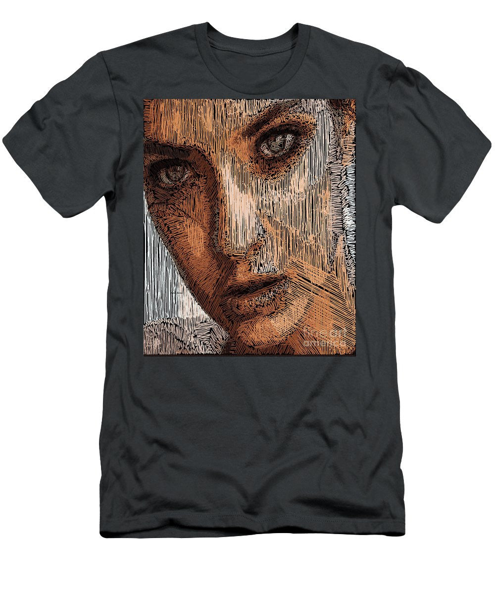 T-shirt pour homme (coupe ajustée) - Portrait en studio au crayon