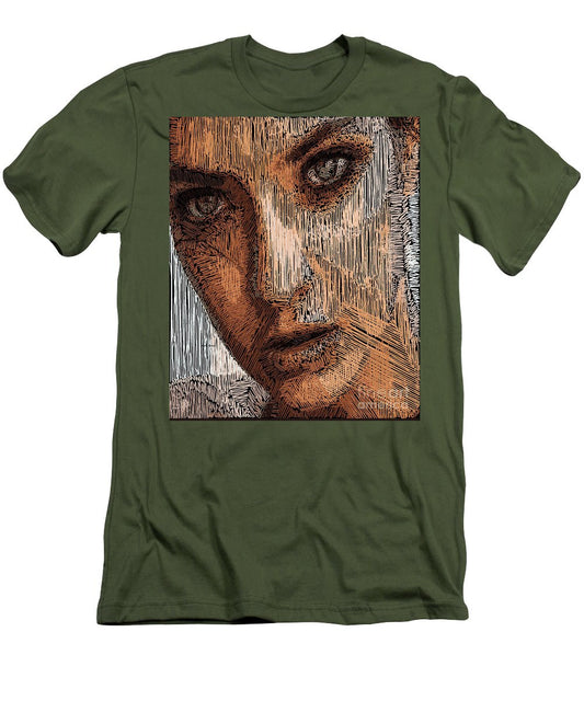 T-shirt pour homme (coupe ajustée) - Portrait en studio au crayon