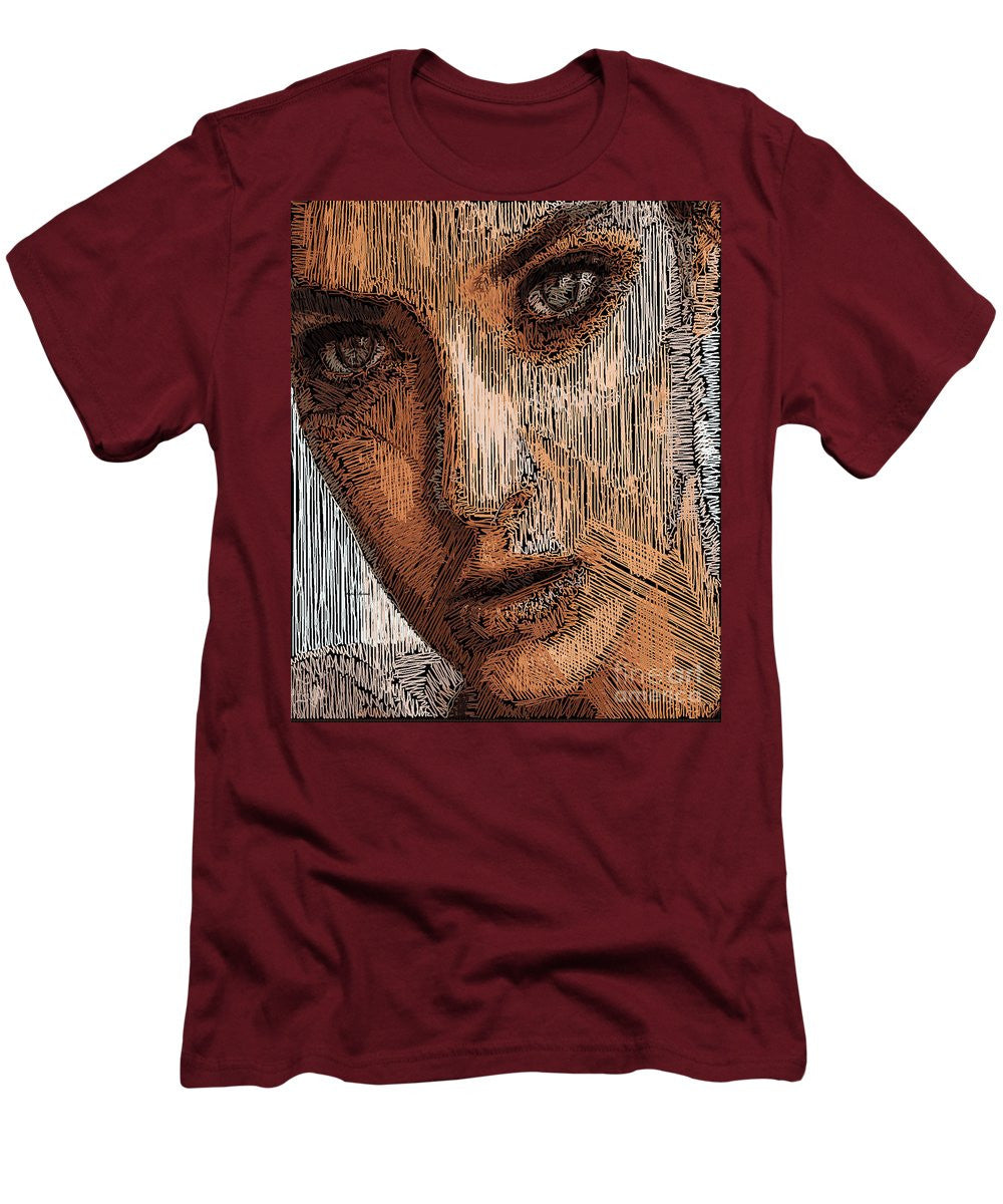 T-shirt pour homme (coupe ajustée) - Portrait en studio au crayon