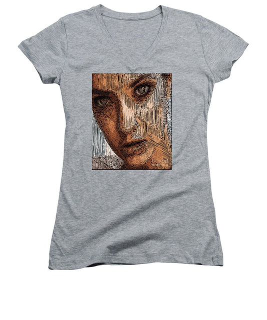 Women's V-Neck T-Shirt (Junior Cut) - Studio Portrait In Pencil