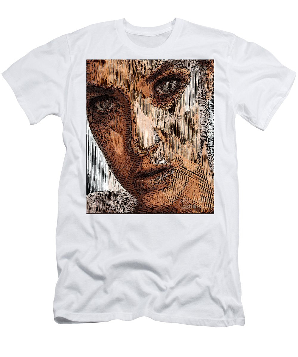 T-shirt pour homme (coupe ajustée) - Portrait en studio au crayon