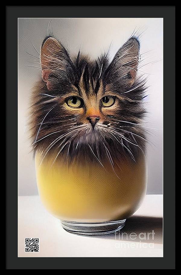 Teacup Cat - Framed Print