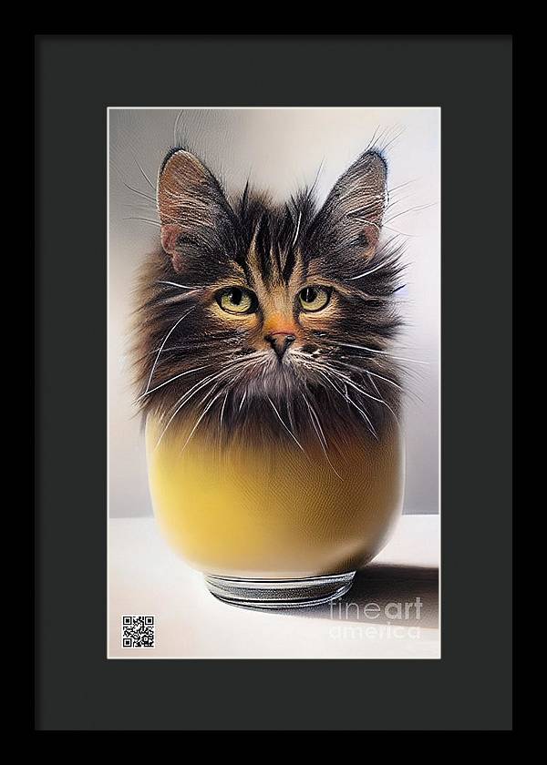 Teacup Cat - Framed Print