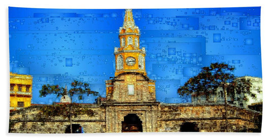 Towel - The Gate And Clock Tower In Cartagena Colombia