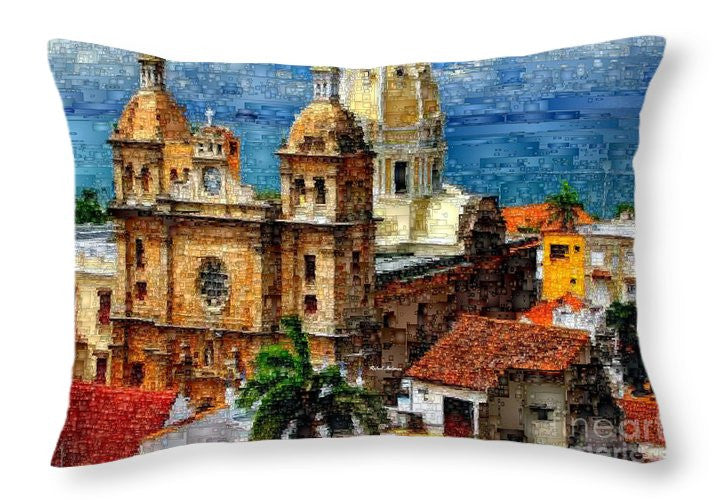 Throw Pillow - The Walled City In Cartagena De Indias Colombia