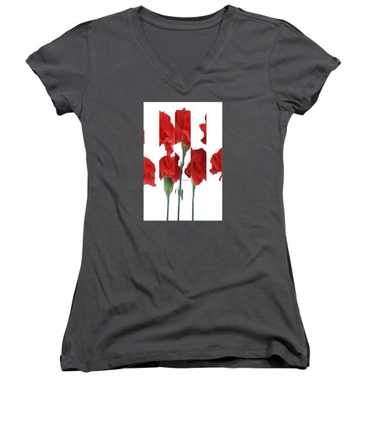 Women's V-Neck T-Shirt (Junior Cut) - Vertical Flowers