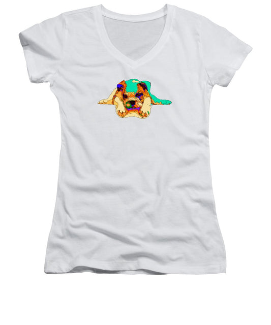 Women's V-Neck T-Shirt (Junior Cut) - Waiting For You. Dog Series