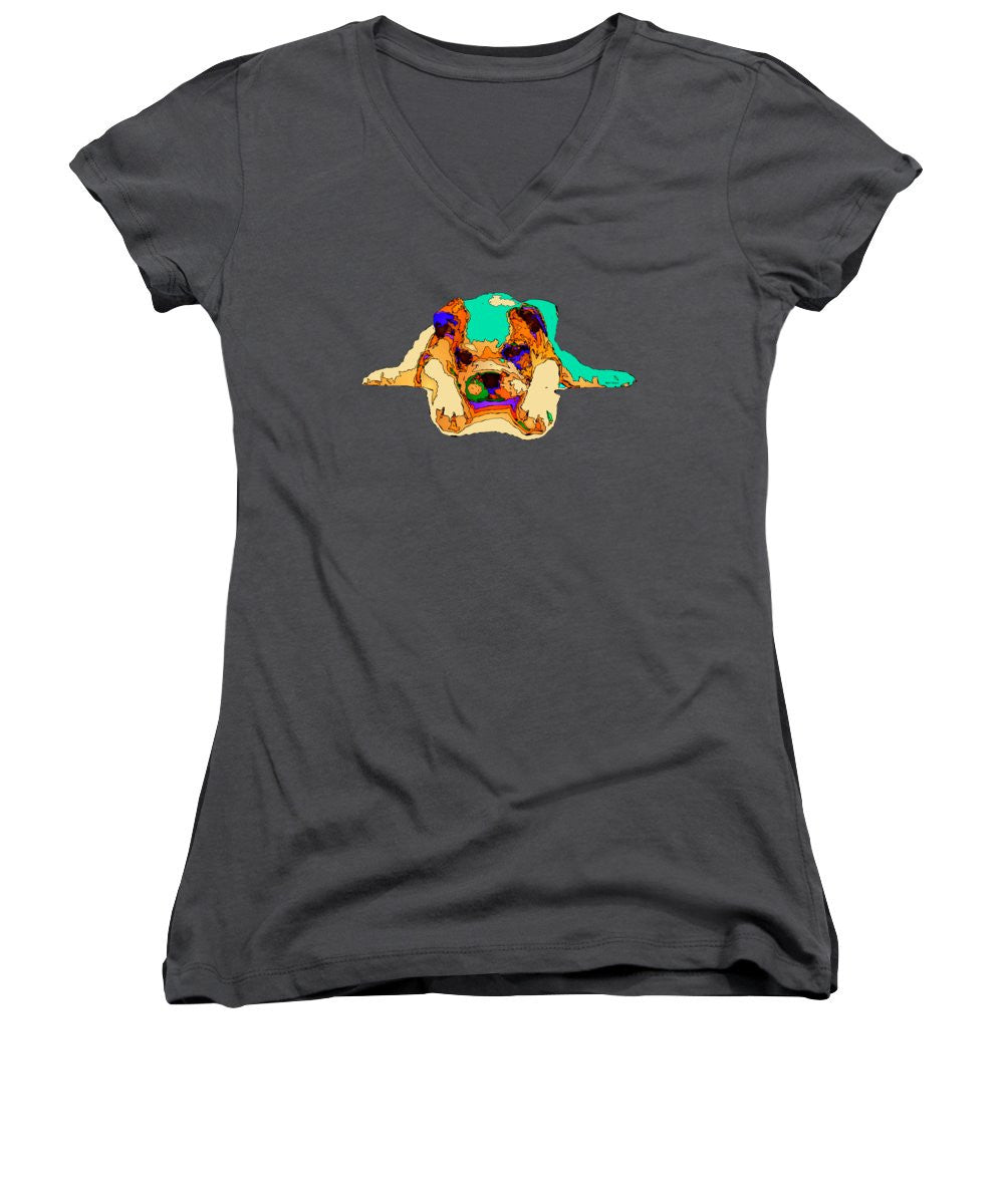 Women's V-Neck T-Shirt (Junior Cut) - Waiting For You. Dog Series